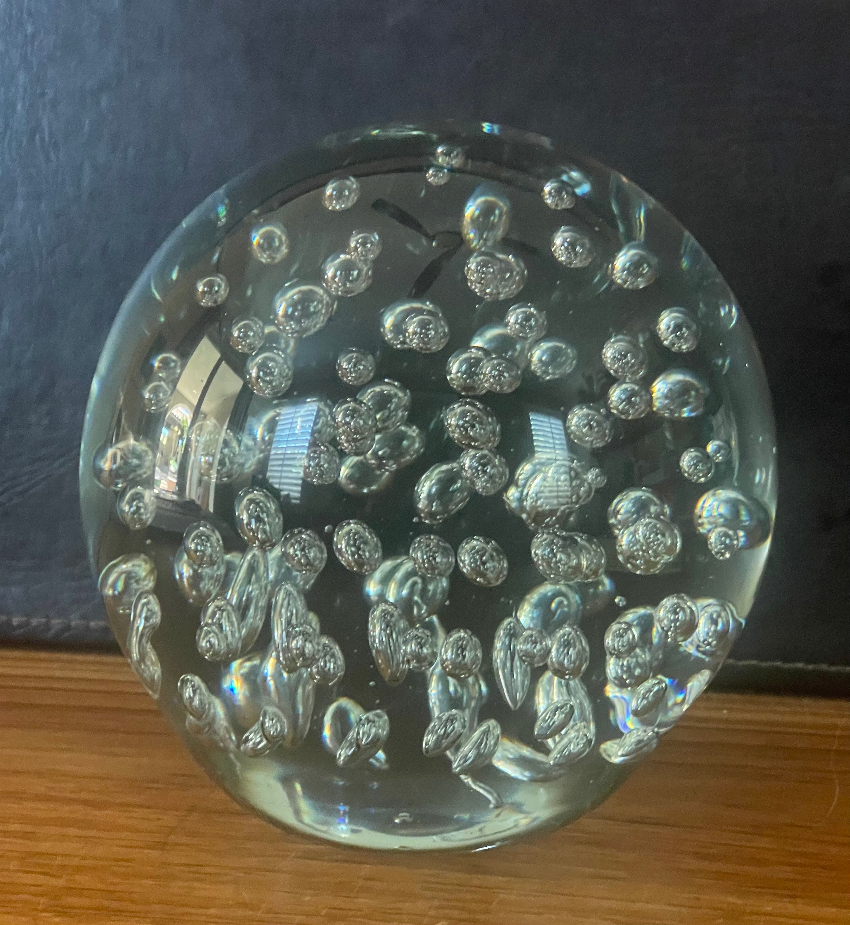 American Large Clear Art Glass Orb Sculpture or Paperweight with Bubbles For Sale