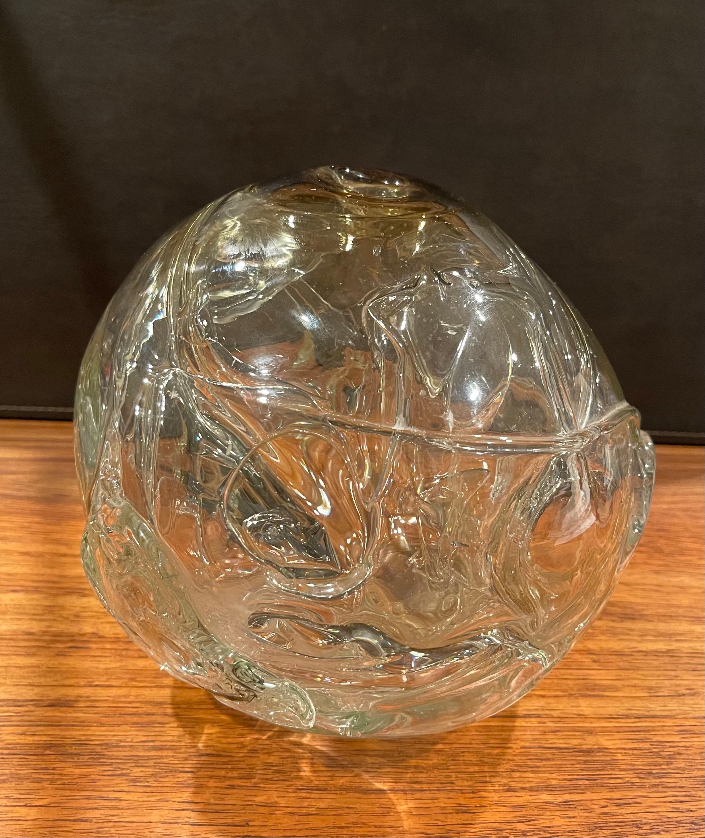 20th Century Large Clear Art Glass Orb Vase by Peter Bramhall For Sale