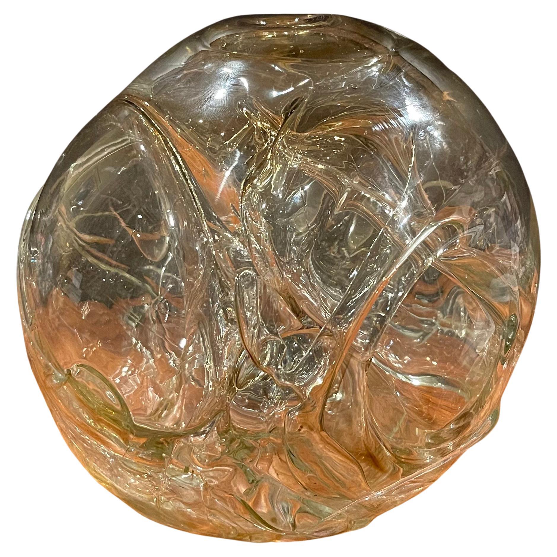 Large Clear Art Glass Orb Vase by Peter Bramhall
