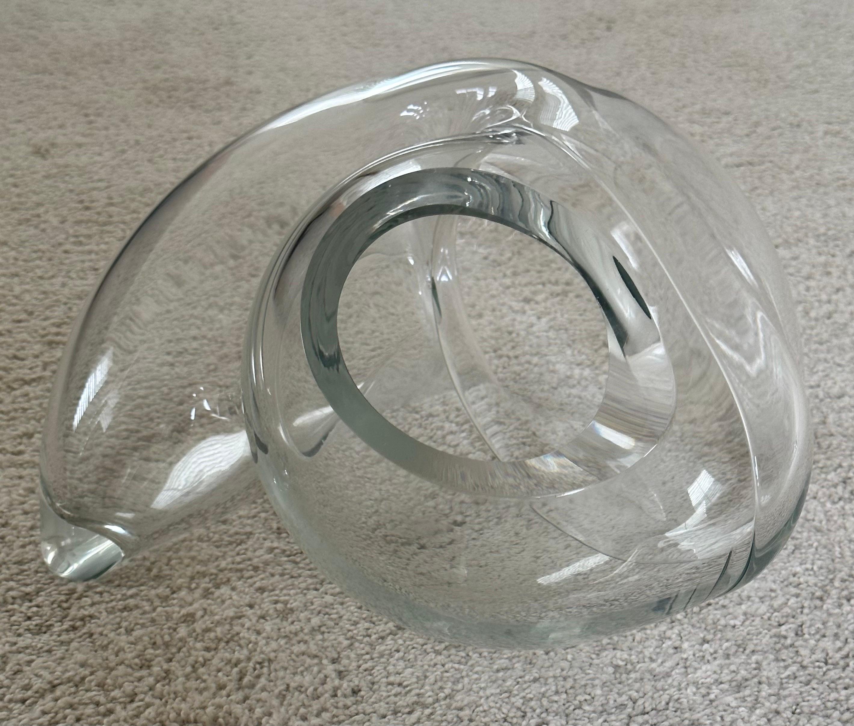 Large Clear Art Glass Pretzel / Orb Vase / Sculpture by John Bingham For Sale 6