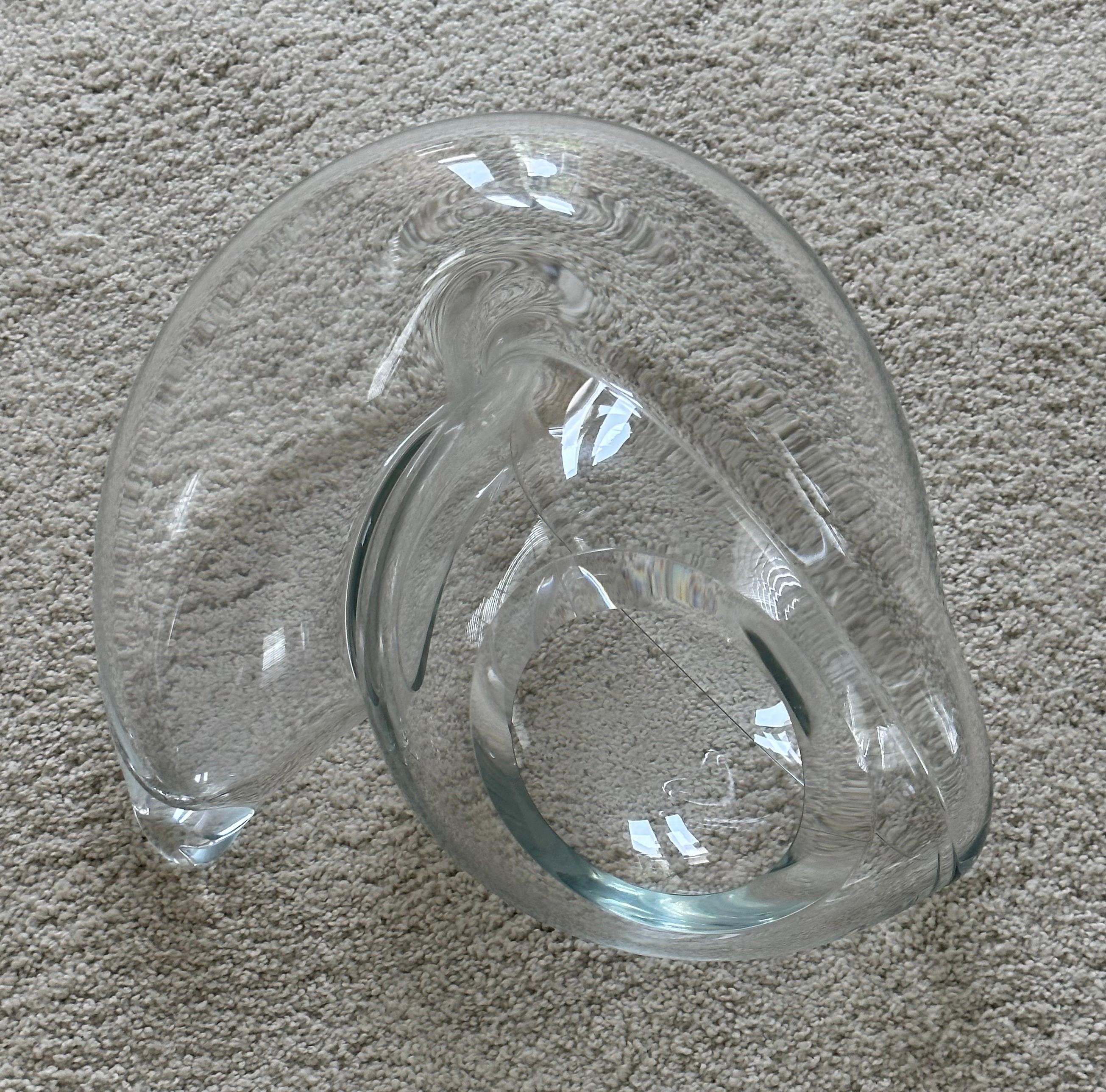 Large Clear Art Glass Pretzel / Orb Vase / Sculpture by John Bingham For Sale 1