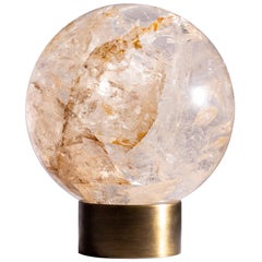 Large Clear Brazilian Quartz Sphere Mounted on a Brass-Plated Metal Ring
