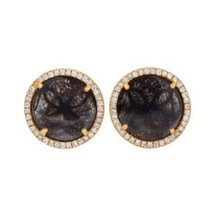 Large Clear & Brown Diamond Slice Halo and 18k Yellow Gold Stud Earrings