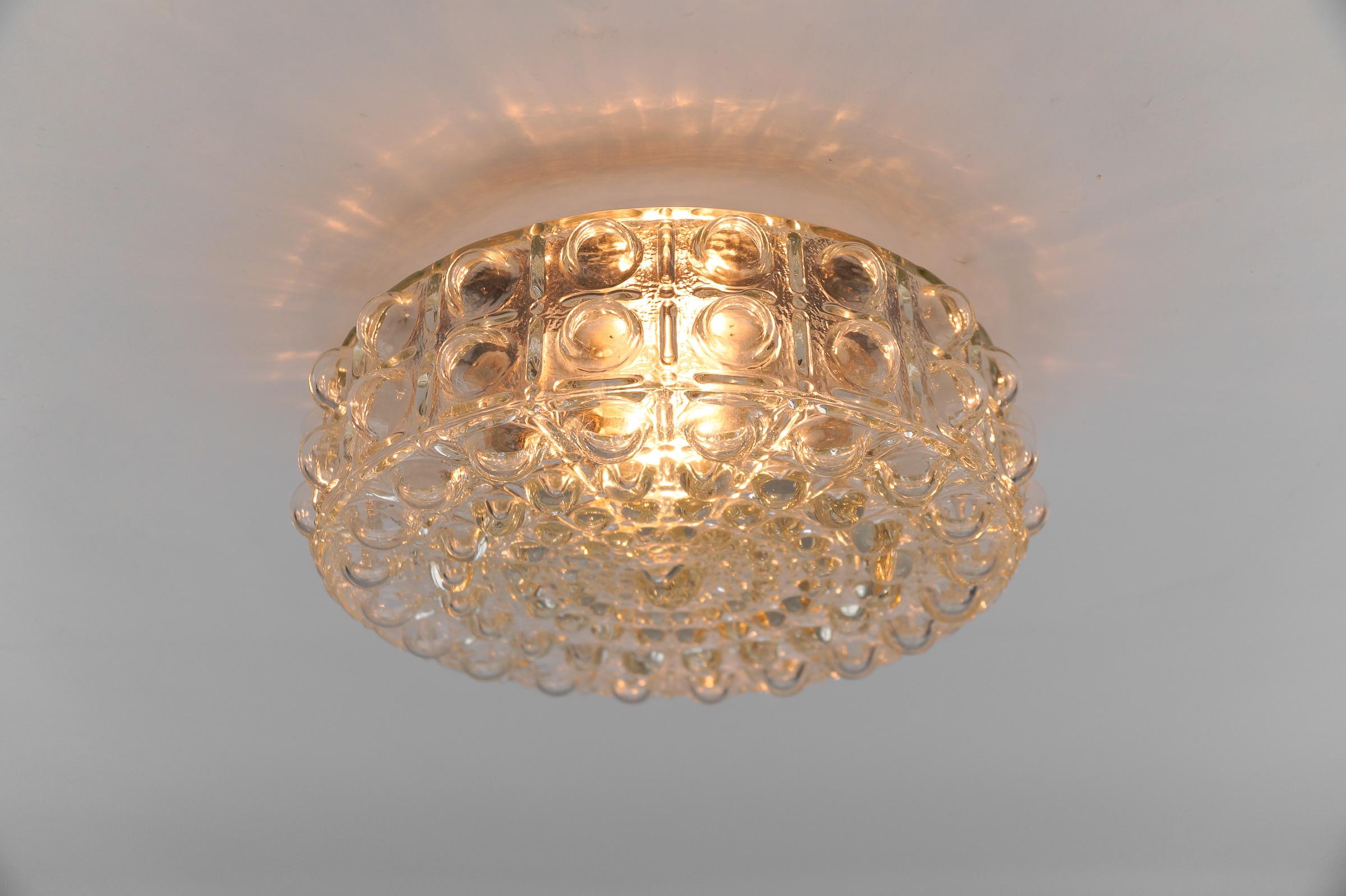 Mid-Century Modern Large Clear Bubble Glass Wall Lamp / Flush Mount by Helena Tynell, 1960s Limburg For Sale