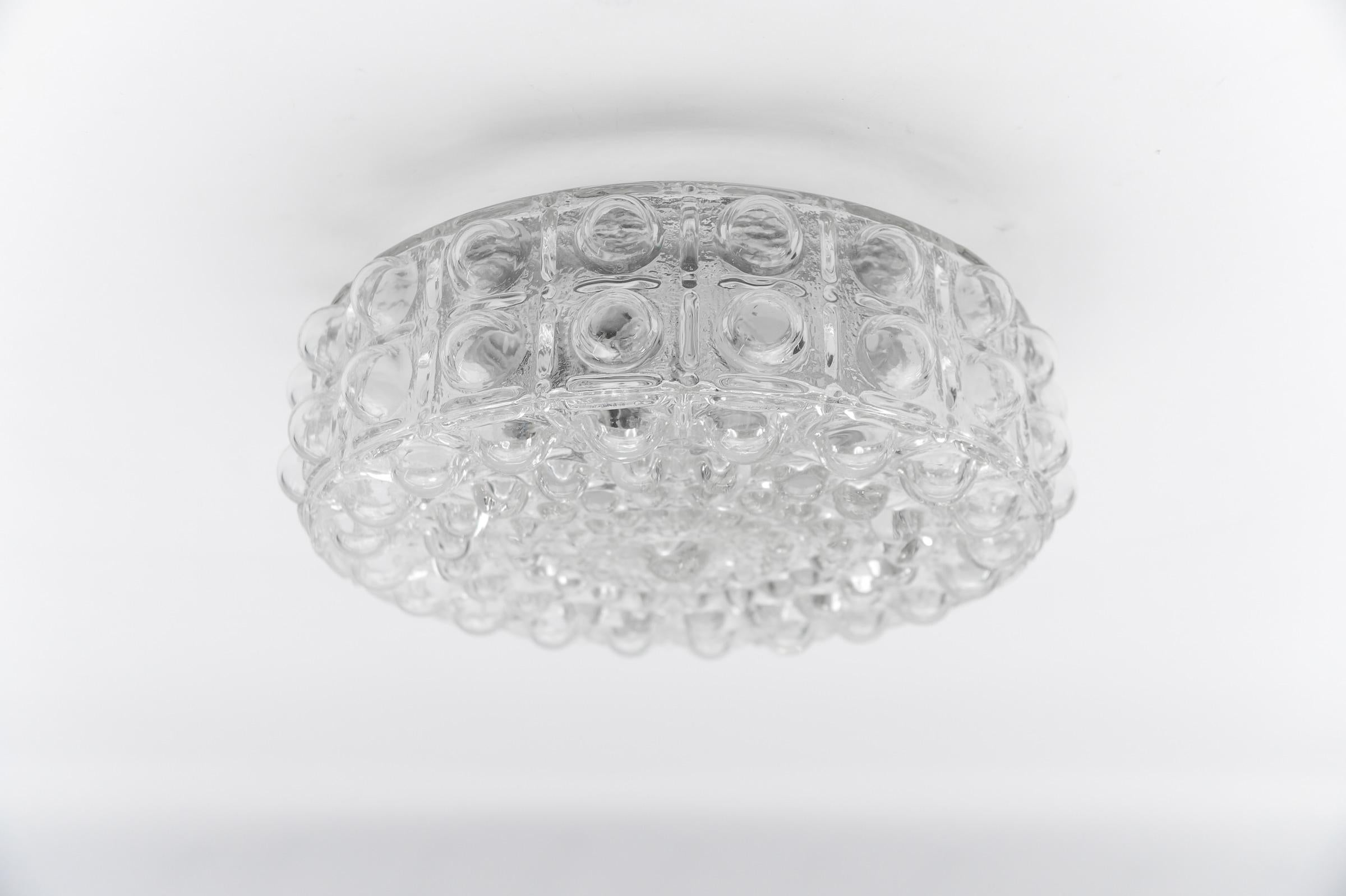 German Large Clear Bubble Glass Wall Lamp / Flush Mount by Helena Tynell, 1960s Limburg For Sale