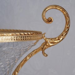 Large Clear Crystal Vase with 22-Carat Gold Covered Bronze, Oriental Style