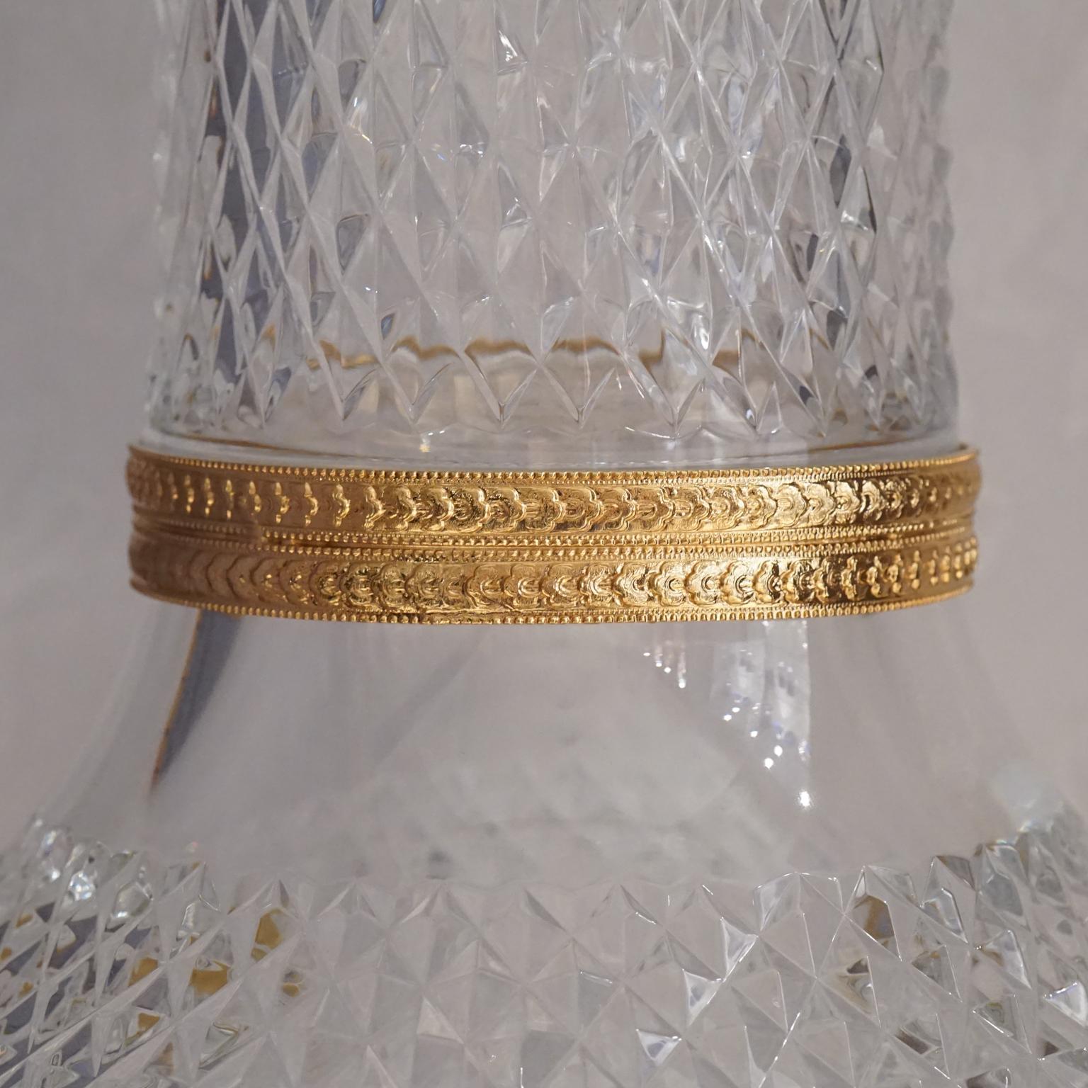 Other Large Clear Crystal Vase with 22-Carat Gold Covered Bronze, Oriental Style For Sale