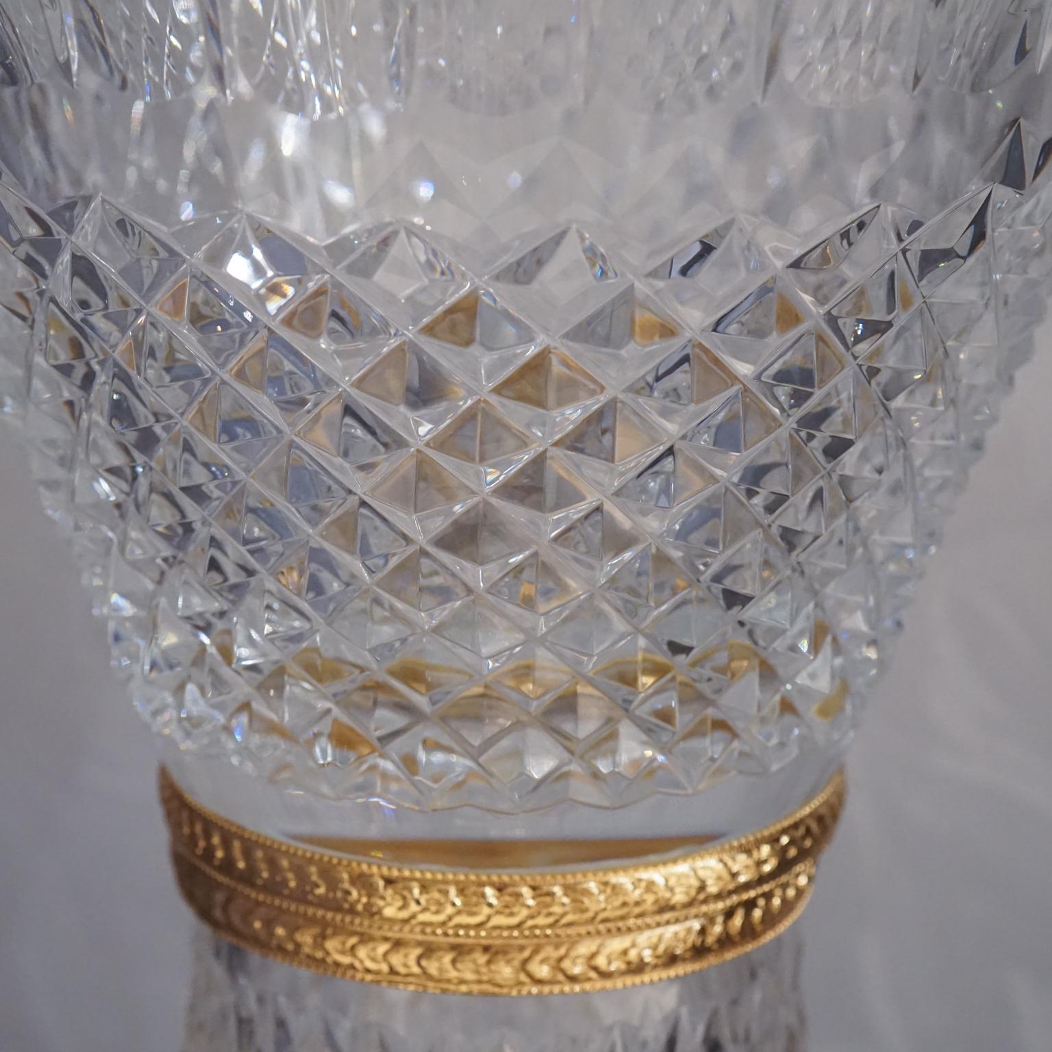 French Large Clear Crystal Vase with 22-Carat Gold Covered Bronze, Oriental Style For Sale