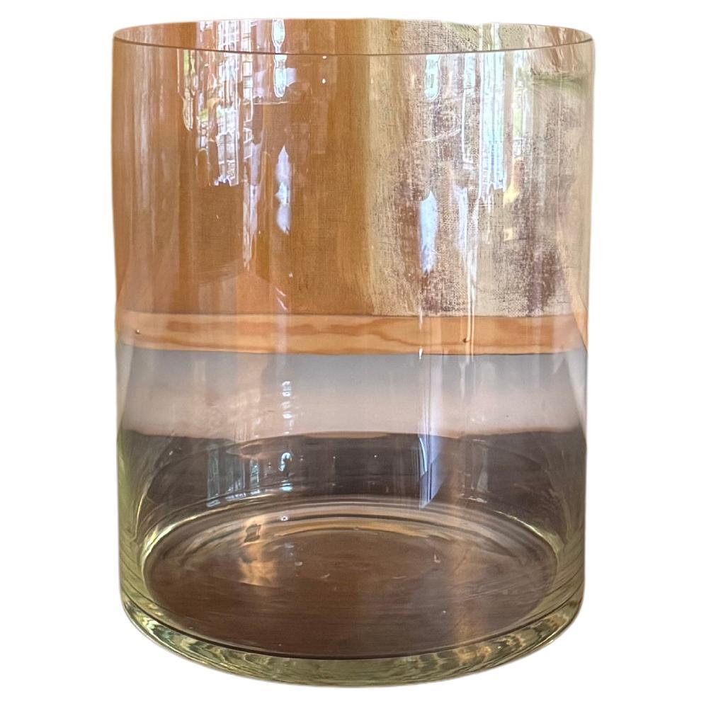 Grande vaso cilindrico in vetro soffiato a mano trasparente in vendita