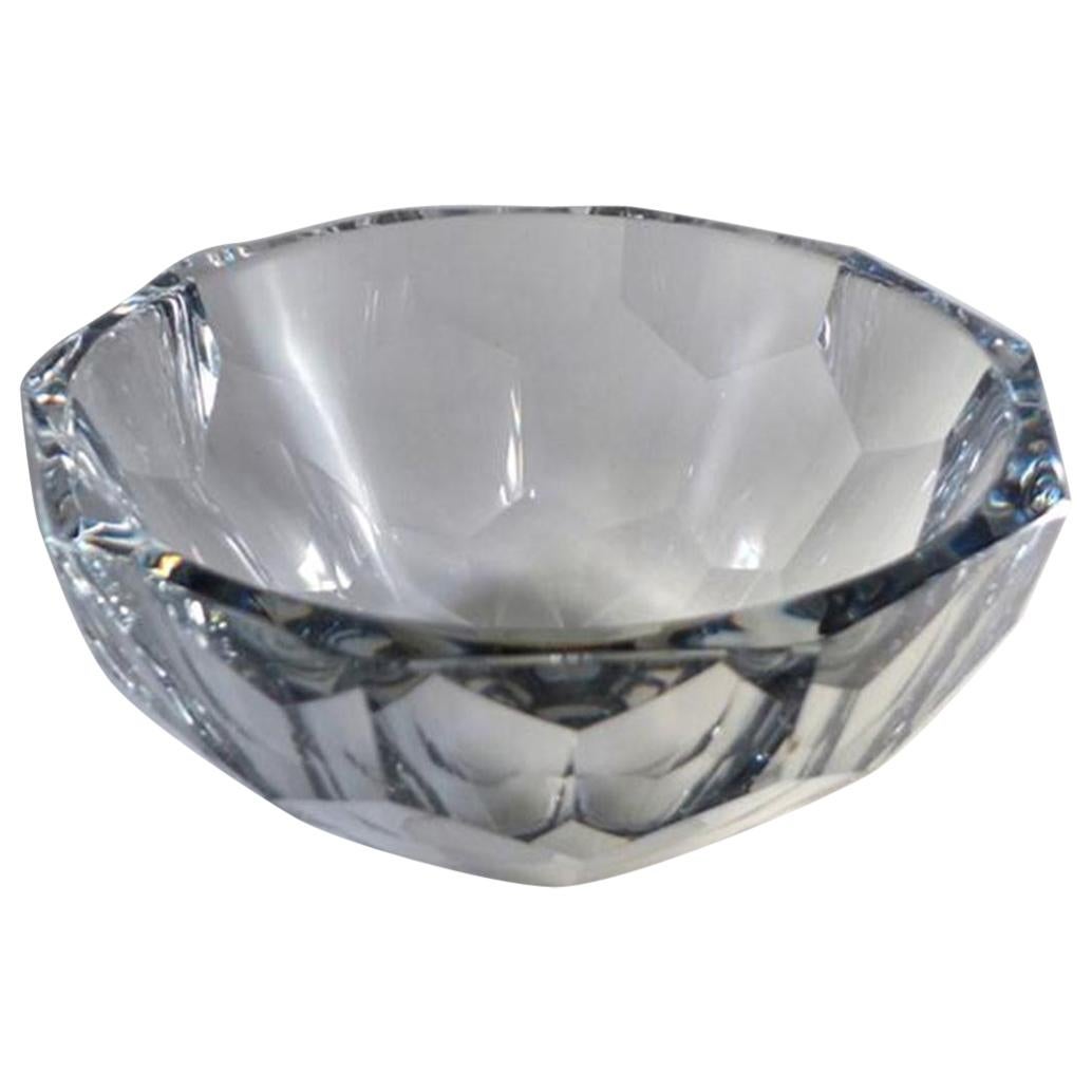 Large Clear Faceted Crystal Bowl For Sale