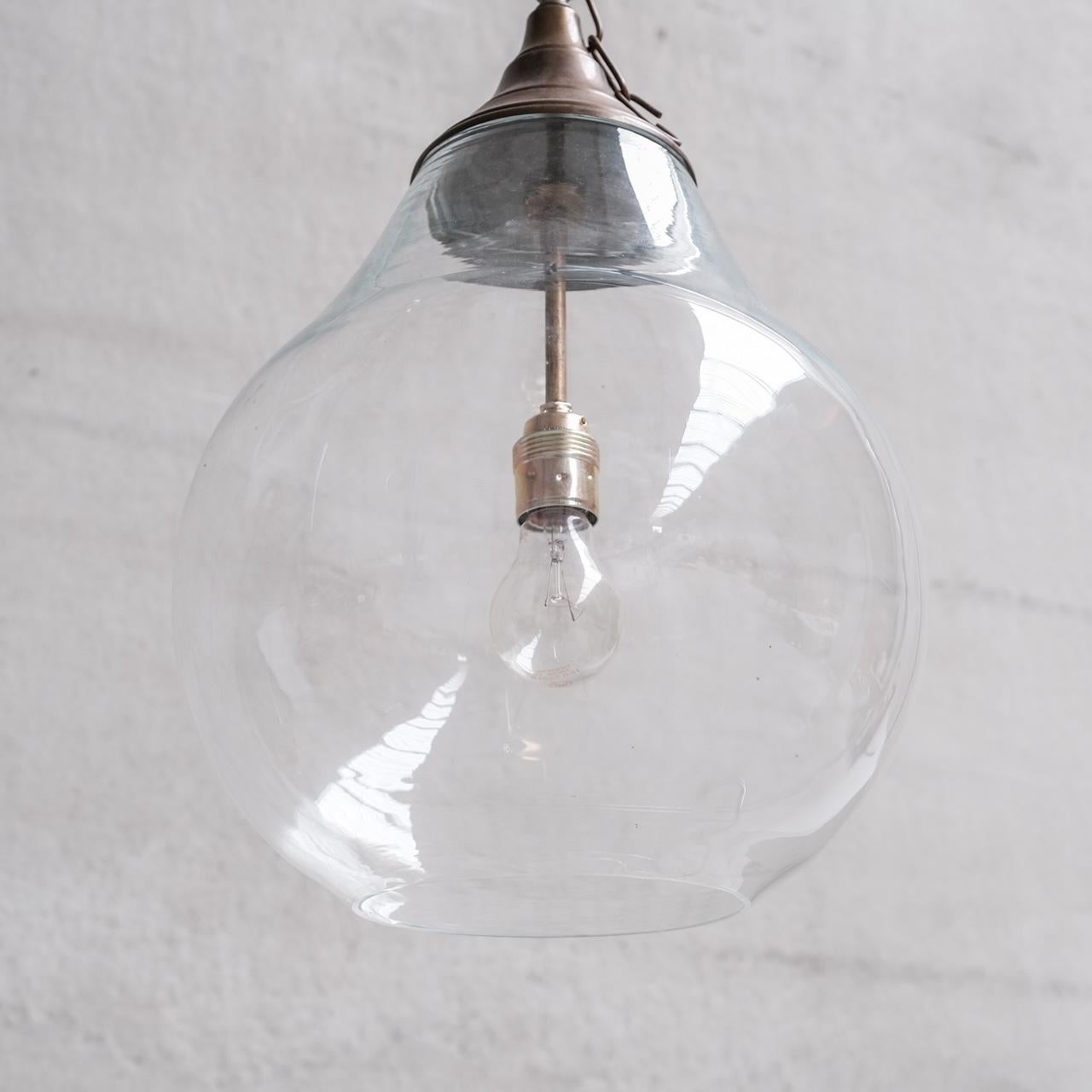 Large Clear Glass and Brass Bulb Shaped Pendant Light For Sale 2