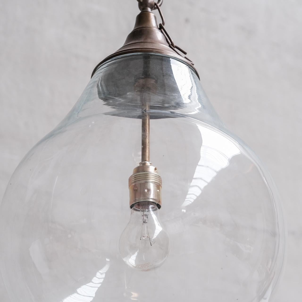 Large Clear Glass and Brass Bulb Shaped Pendant Light For Sale 3