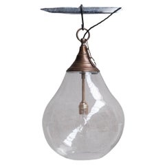 Retro Large Clear Glass and Brass Bulb Shaped Pendant Light