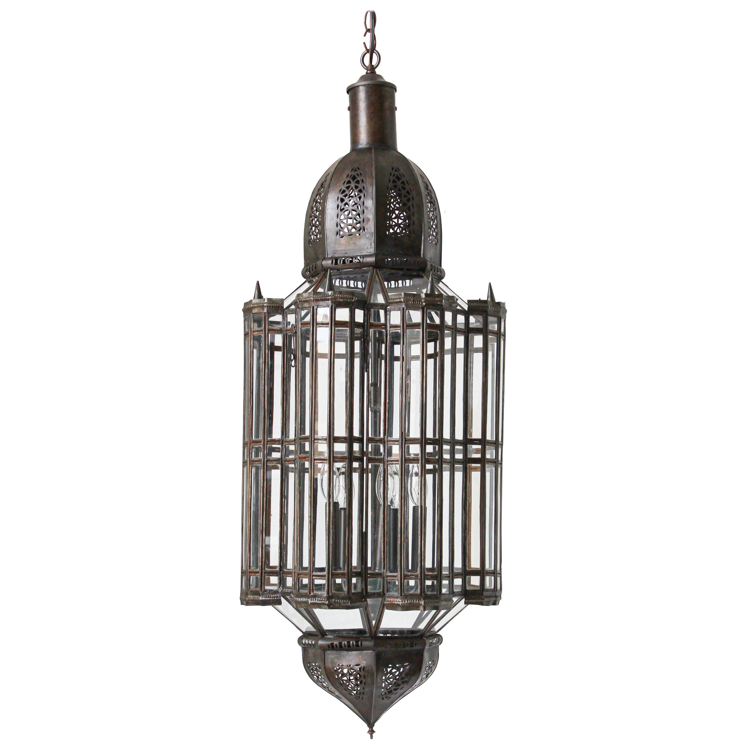 Large Clear Glass Moorish Mamounia Pendant Chandelier, Clear Glass For Sale