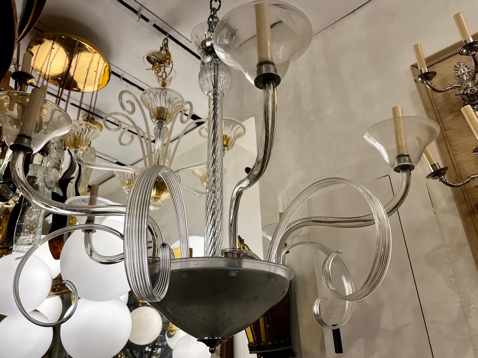 Mid-20th Century Large Clear Glass Murano Chandelier For Sale