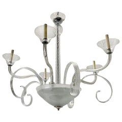 Vintage Large Clear Glass Murano Chandelier