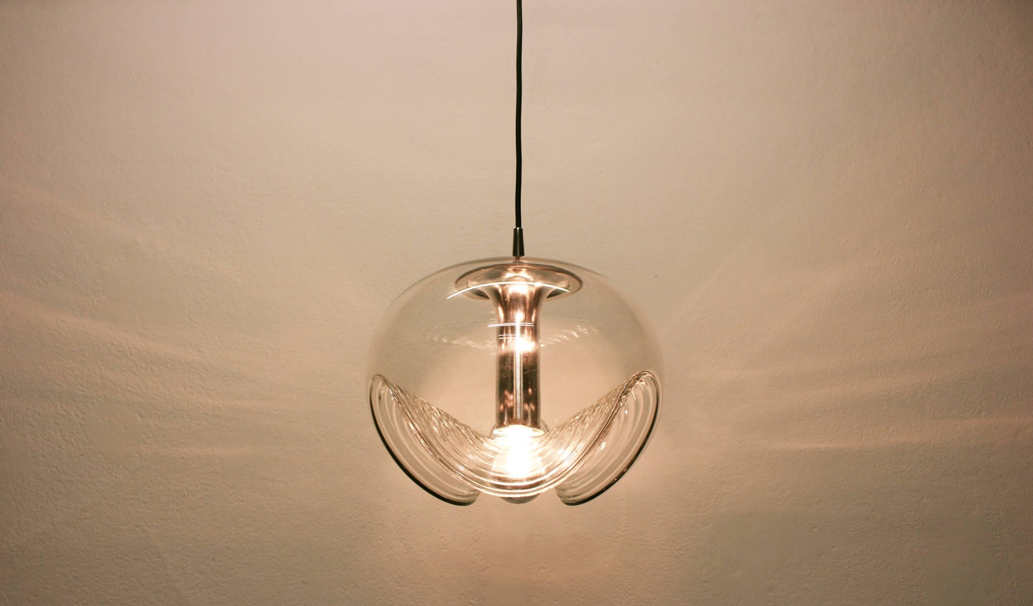 Large Clear Glass Pendant Light by Koch & Lowy, Peill & Putzler, Germany, 1970 In Good Condition For Sale In Aachen, NRW