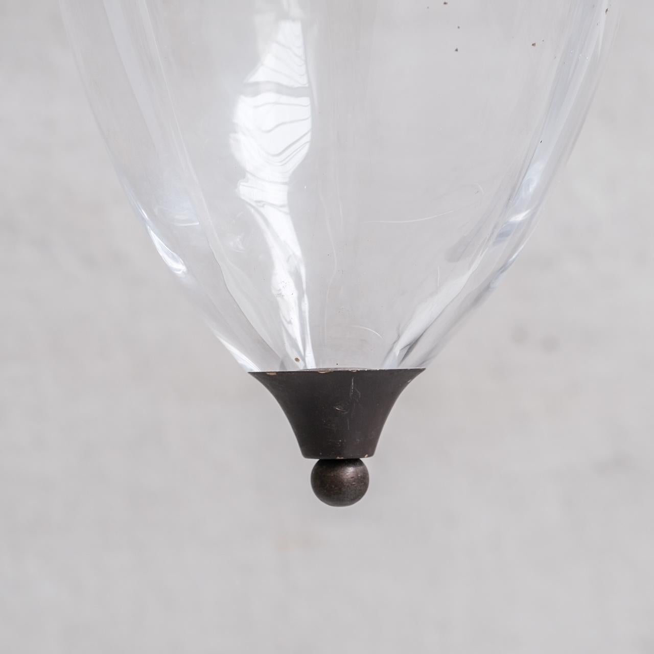 Milieu du XXe siècle Grande lampe suspendue en verre transparent en vente