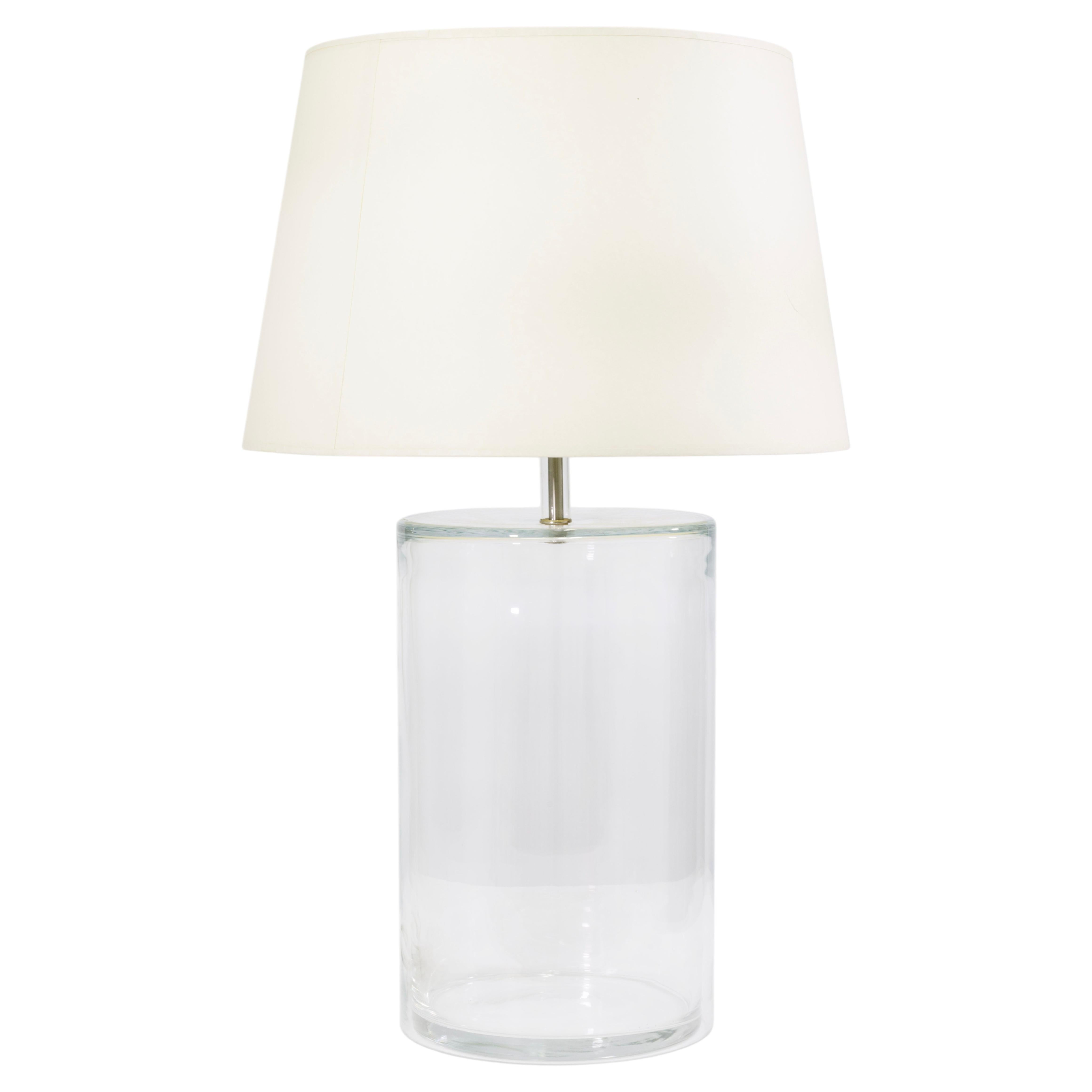 Lampada da tavolo moderna a cilindro grande in vetro trasparente a due pezzi in vendita