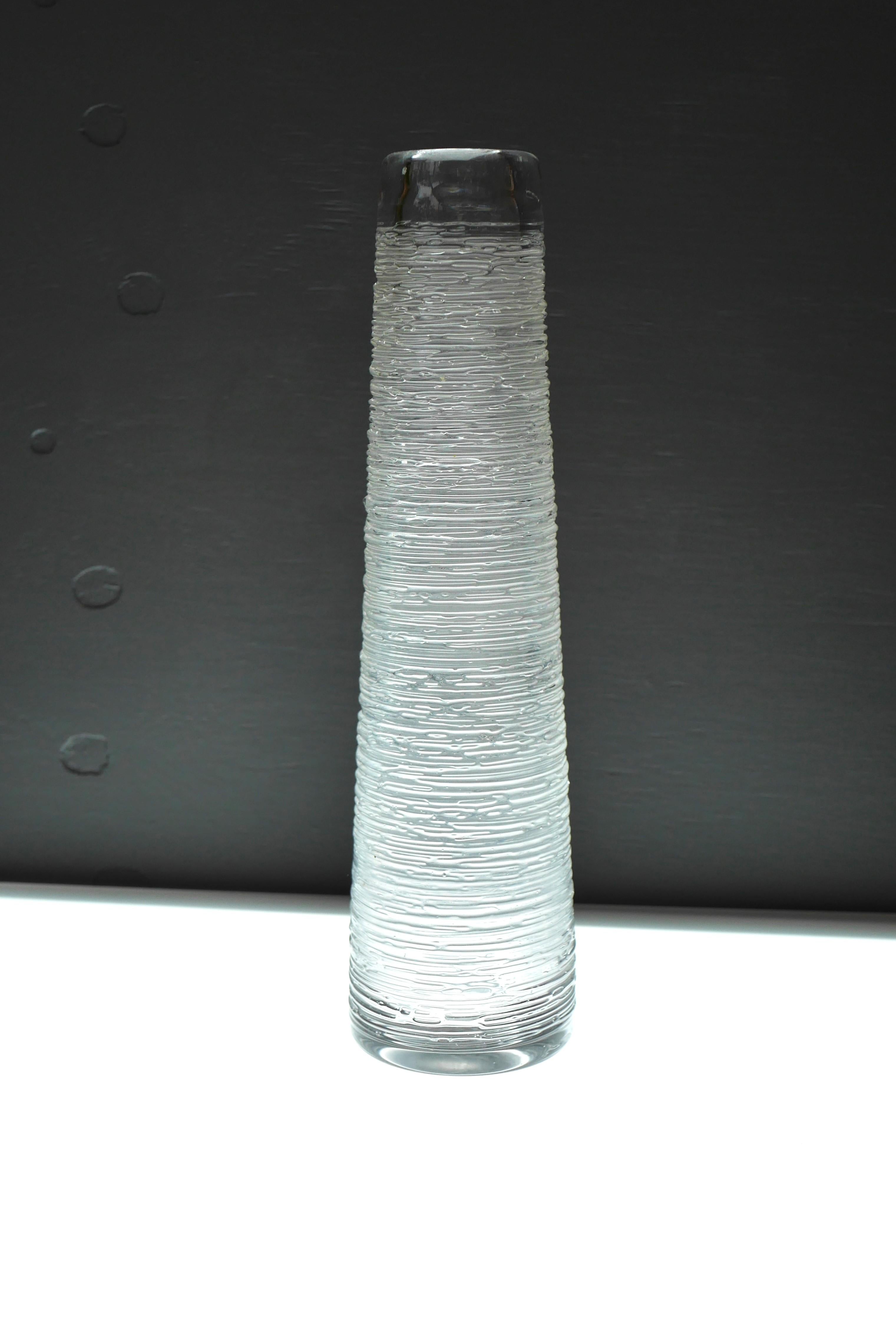 Mid-Century Modern Large Clear Glass Vase by Bengt Edenfalk for Skruf, Sweden, 1970s, Signed