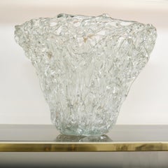 Large Clear Glass Vessel with Abstract Texture by Mihai Topescu