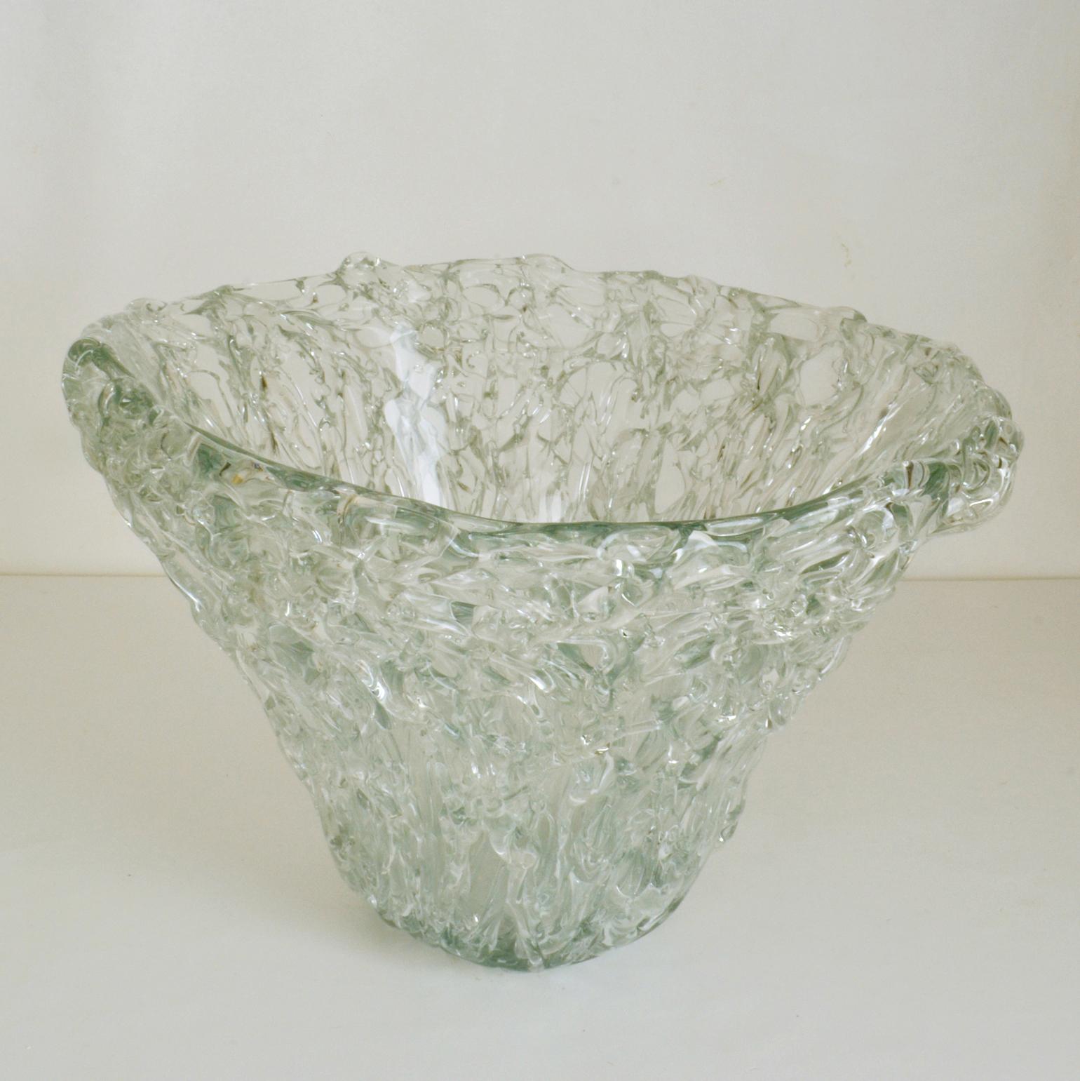 Large Clear Glass Vessel with Abstract Texture by Mihai Topescu In Good Condition In London, GB