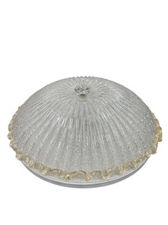 large Clear & Gold Border Murano Glass Flush Mount Ceiling Light, Italy, 1970s
