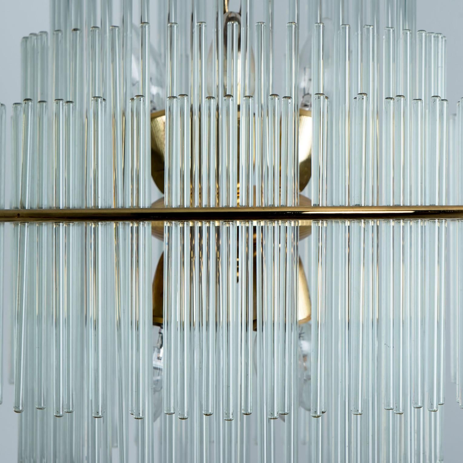 Large Clear Gold Glass Tube Chandelier by Sciolari, 1970s For Sale 2