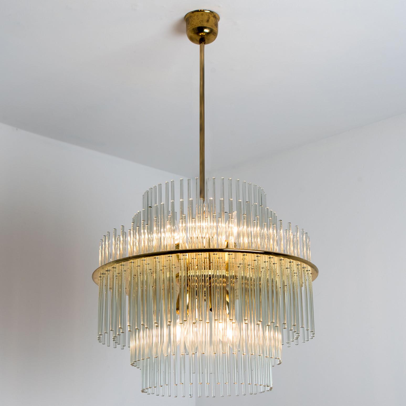 Large Clear Gold Glass Tube Chandelier by Sciolari, 1970s In Good Condition For Sale In Rijssen, NL