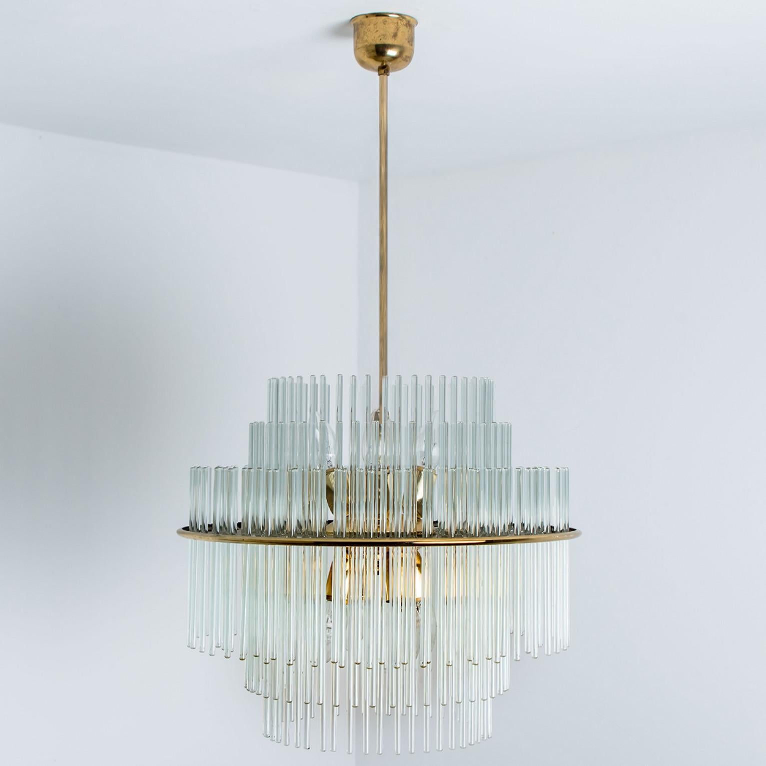 Large Clear Gold Glass Tube Chandelier by Sciolari, 1970s For Sale 1