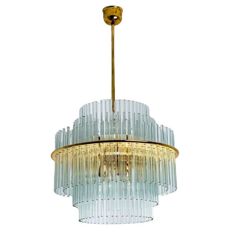 Large Clear Gold Glass Tube Chandelier by Sciolari, 1970s