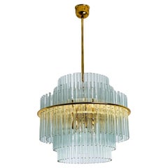 Large Clear Gold Glass Tube Chandelier by Sciolari, 1970s