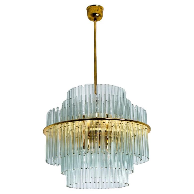 Large Clear Gold Glass Tube Chandelier by Sciolari, 1970s