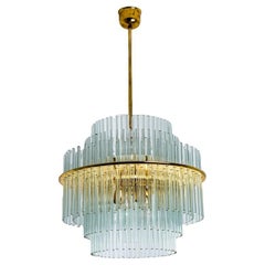 Large Clear Gold Glass Tube Chandelier by Sciolari, 1970s