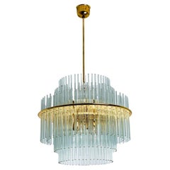 Large Clear Gold Glass Tube Chandelier by Sciolari, 1970s