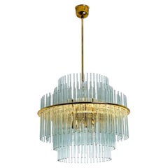Large Clear Gold Glass Tube Chandelier by Sciolari, 1970s