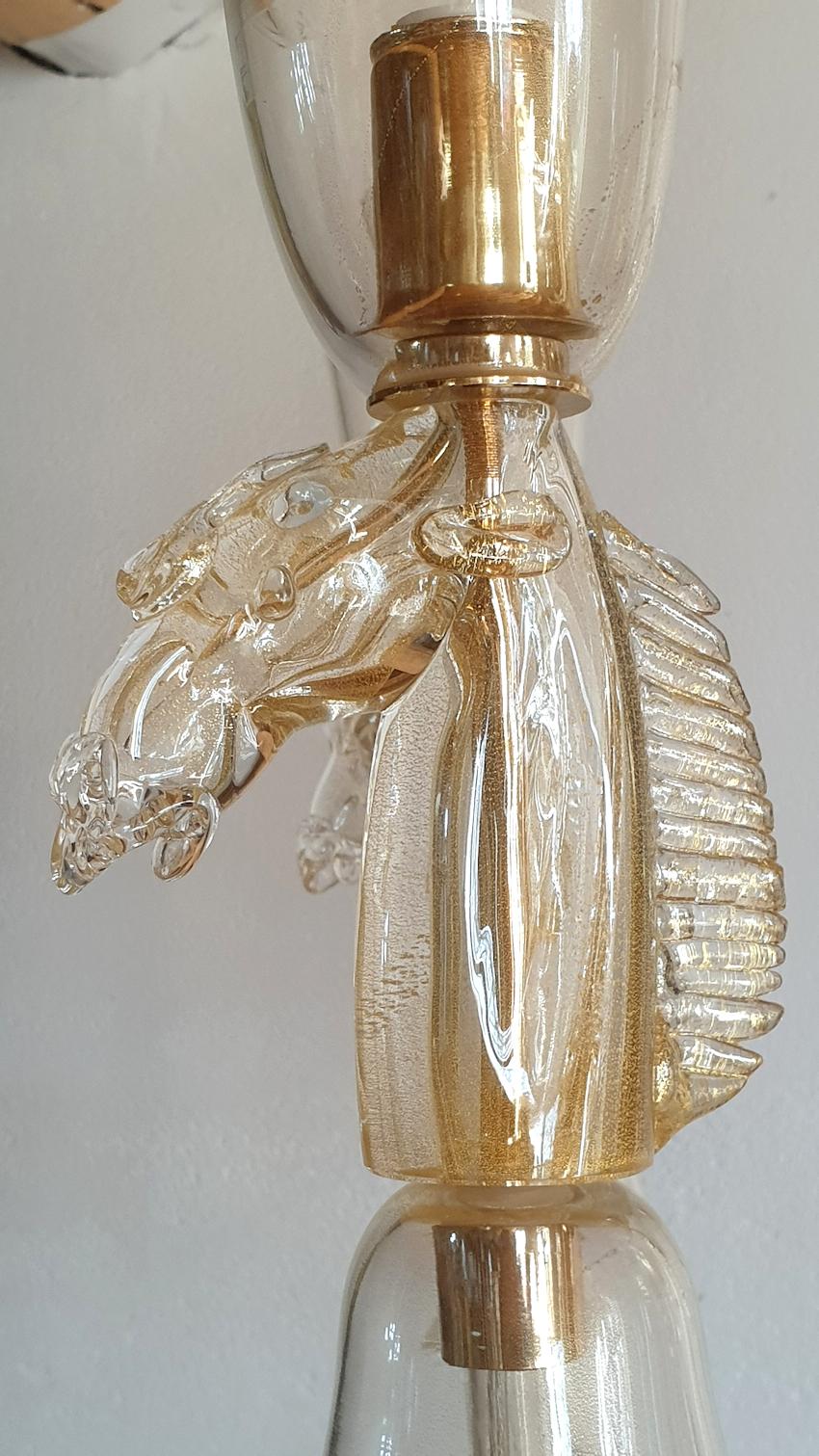 Large Horse Decor Murano Antique Chandelier, Seguso Style For Sale at