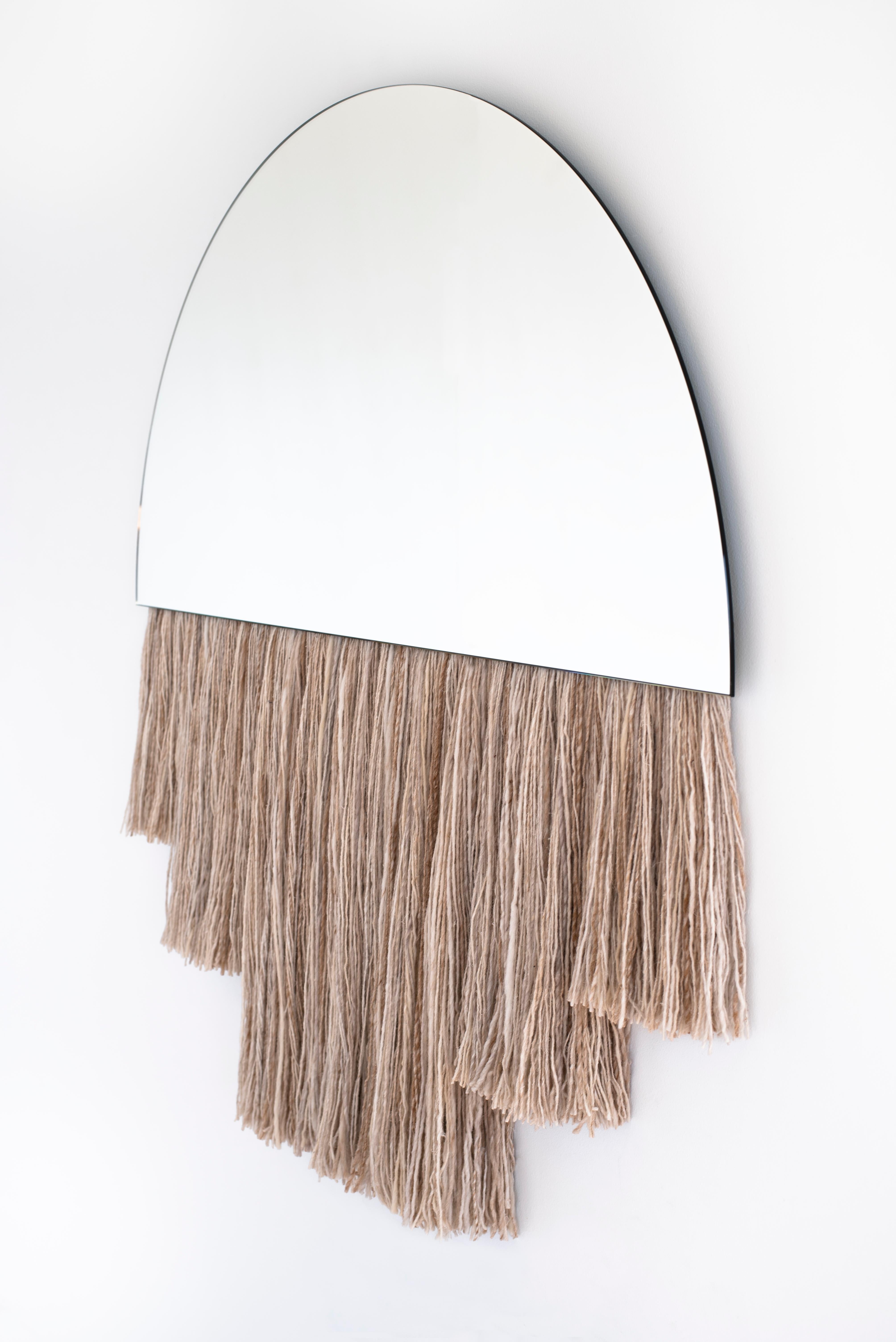 Large Clear Mirror with Fiber, Contemporary Half Moon Mirror by Ben & Aja Blanc In New Condition For Sale In Rumford, RI