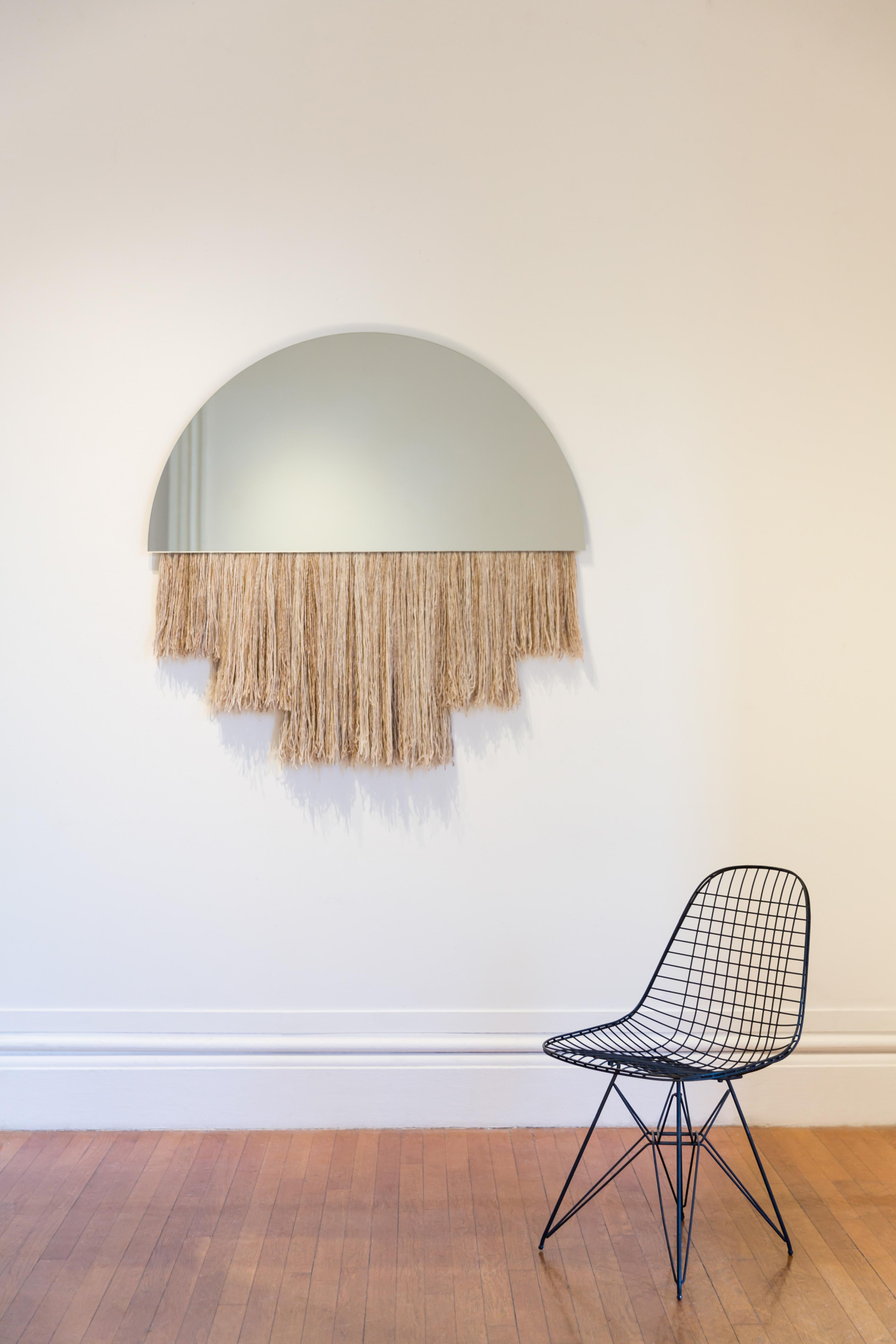 American Large Clear Mirror with Fiber, Contemporary Half Moon Mirror by Ben & Aja Blanc For Sale