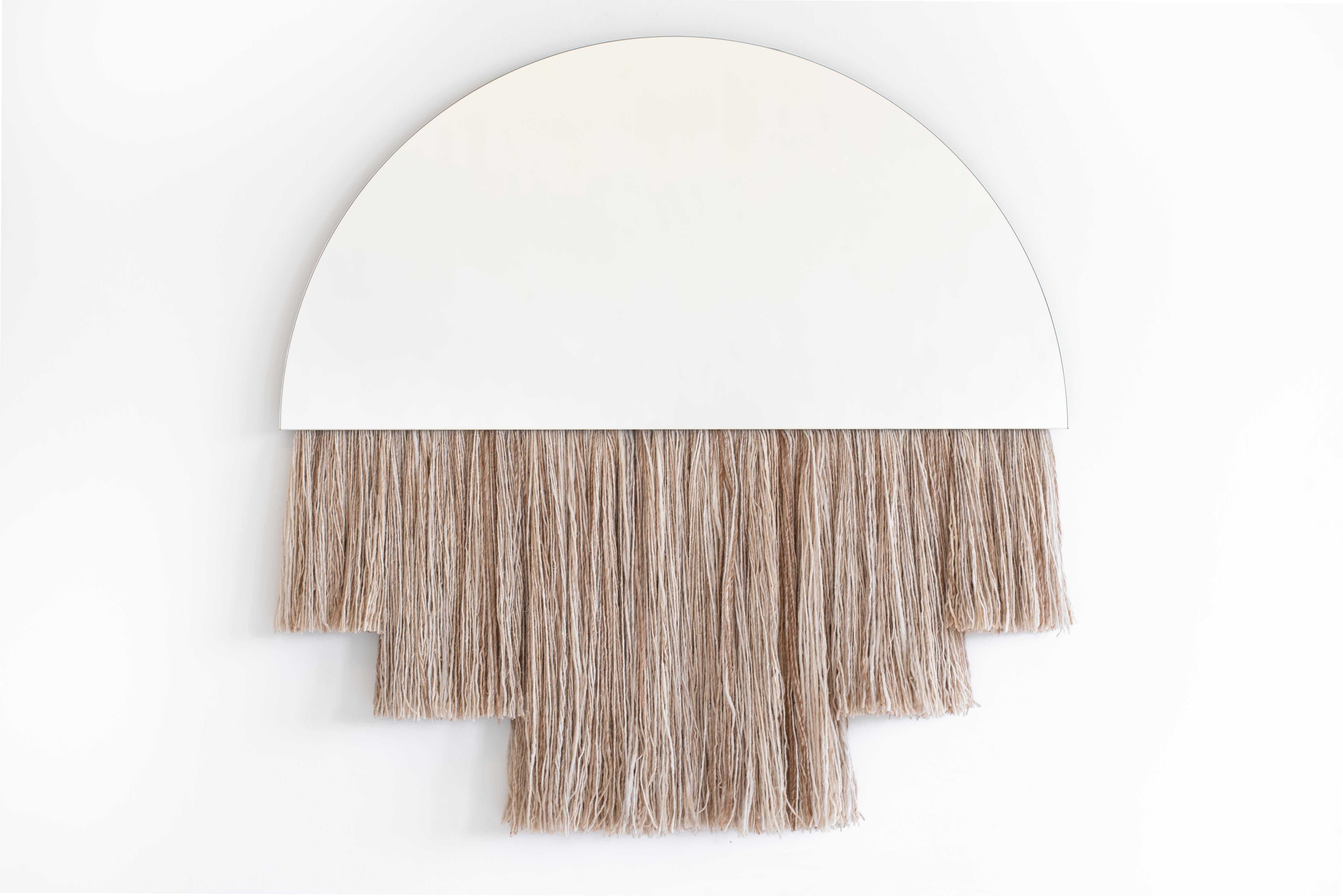 Brass Large Clear Mirror with Fiber, Contemporary Half Moon Mirror by Ben & Aja Blanc For Sale