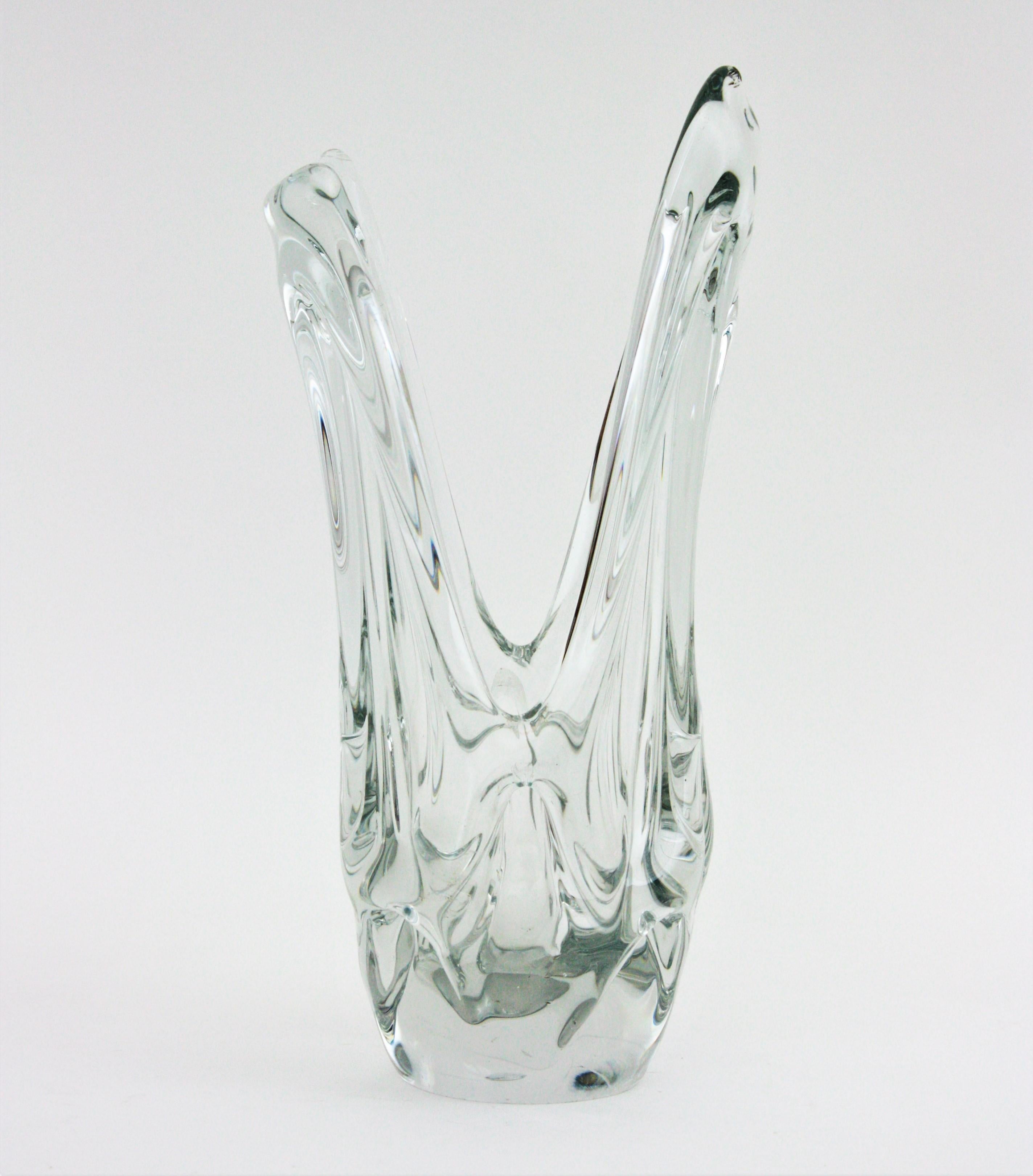 Mid-Century Modern Grand vase en verre d'art de Murano transparent, années 1960 en vente