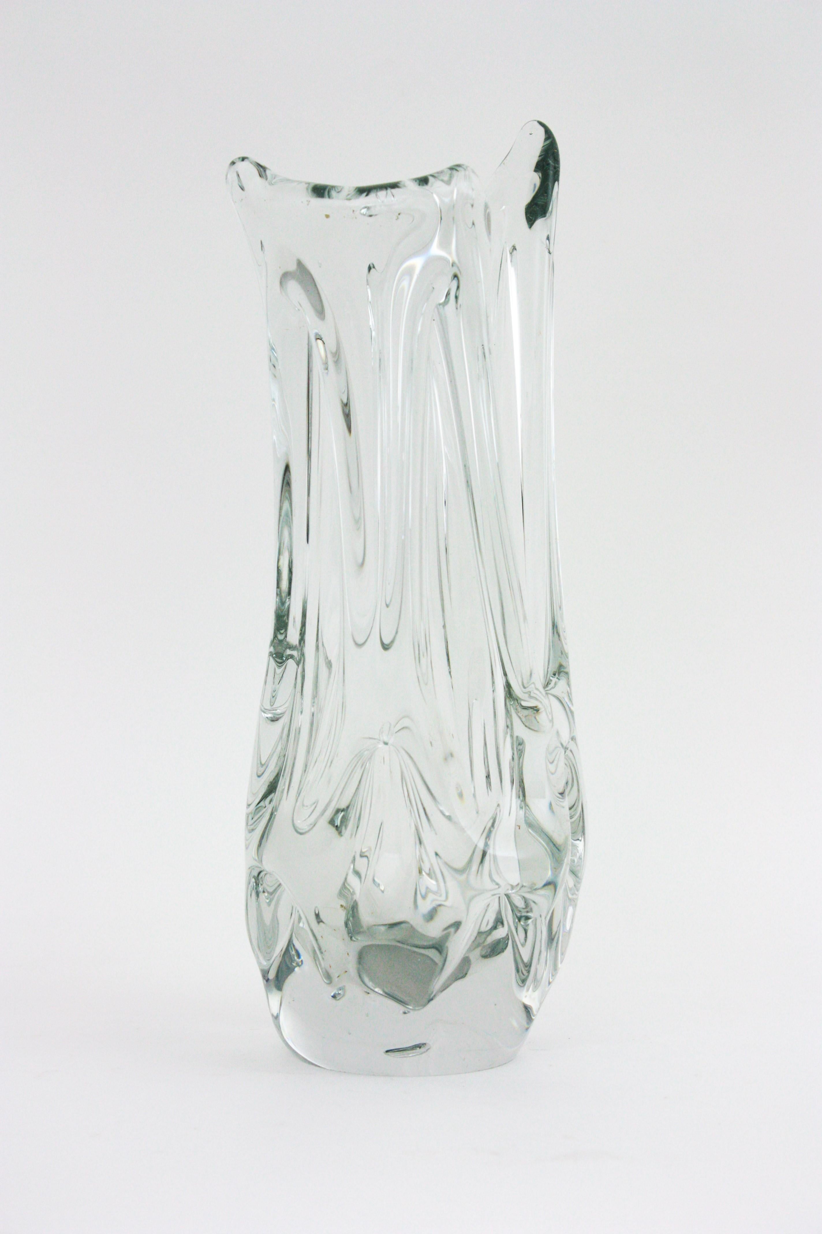Italian Large Clear Murano Art Glass Vase, 1960s For Sale