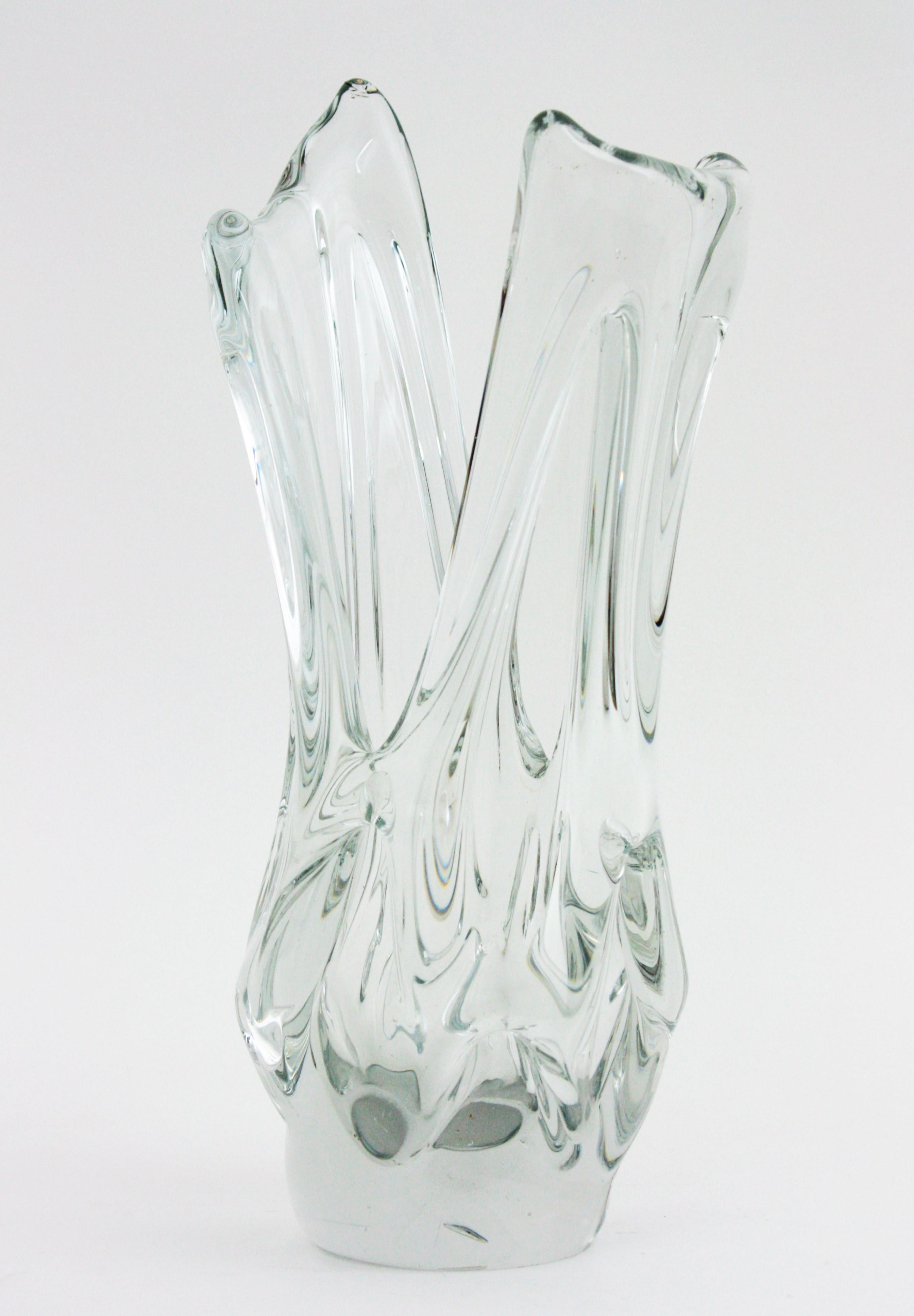 Large Clear Murano Art Glass Vase, 1960s For Sale 1