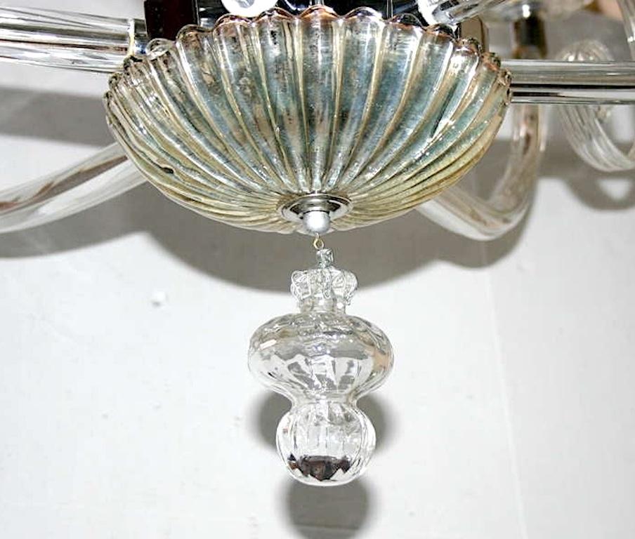 Italian Large Clear Murano Glass Chandelier For Sale
