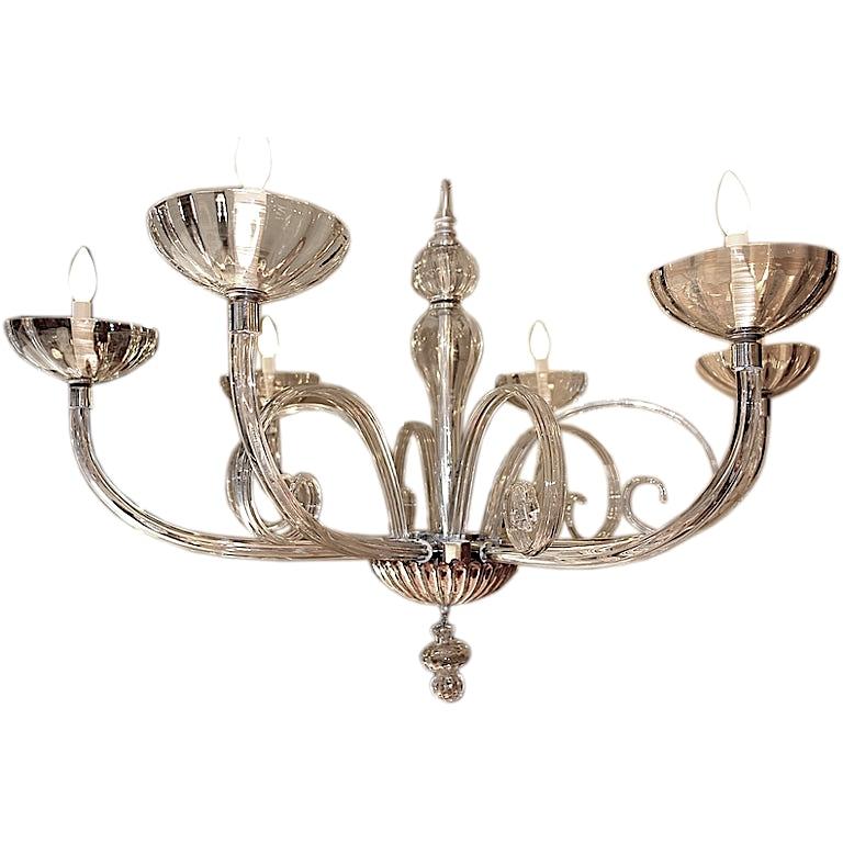 Mid-20th Century Large Clear Murano Glass Chandelier For Sale