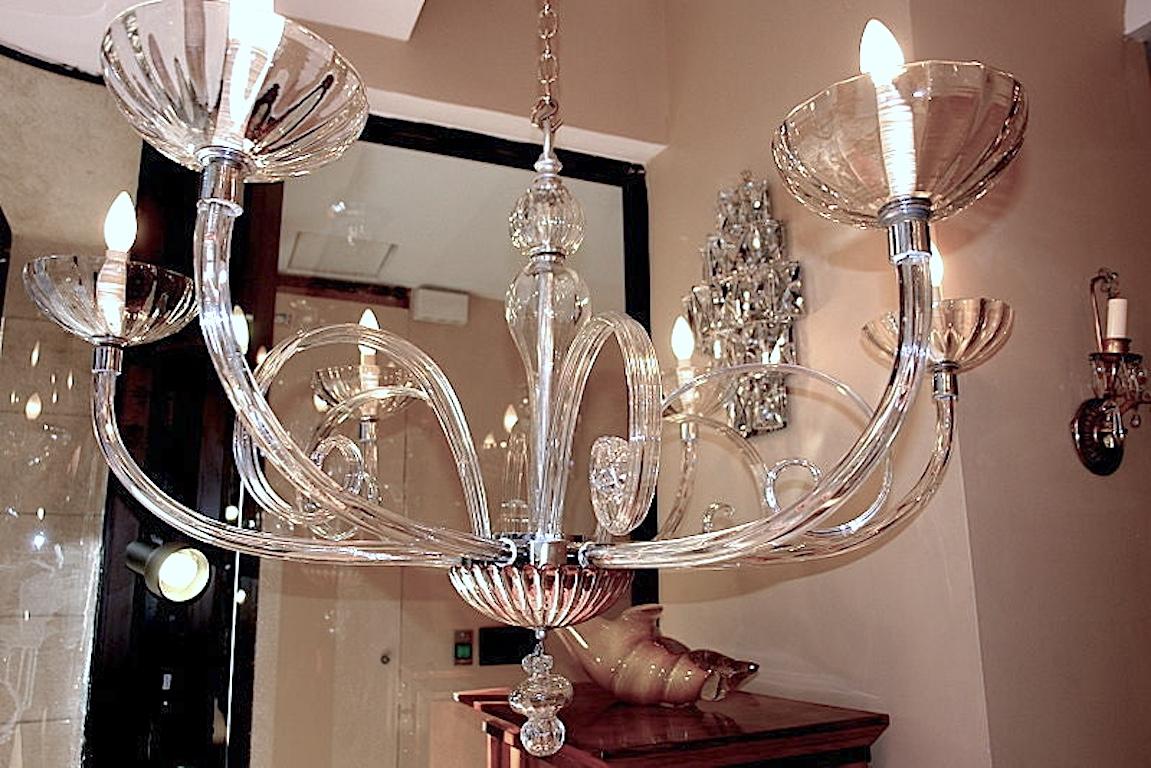 Large Clear Murano Glass Chandelier For Sale 2