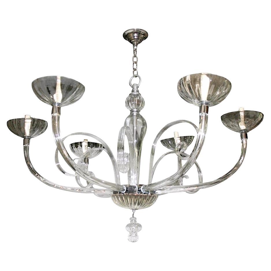 Large Clear Murano Glass Chandelier For Sale