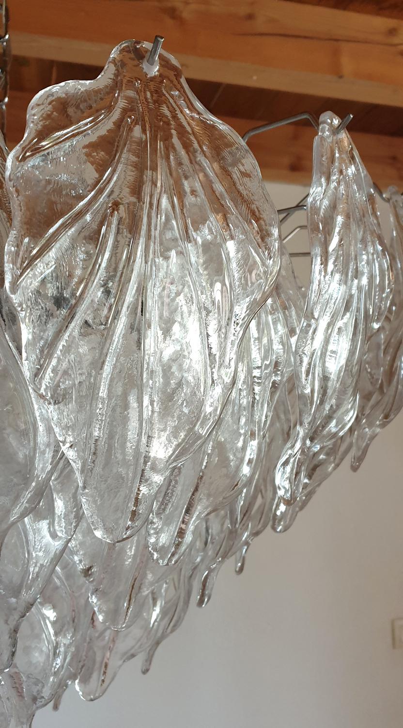 Large Clear Murano Glass Leaves Mid-Century Modern Chandelier, Barovier Style 3