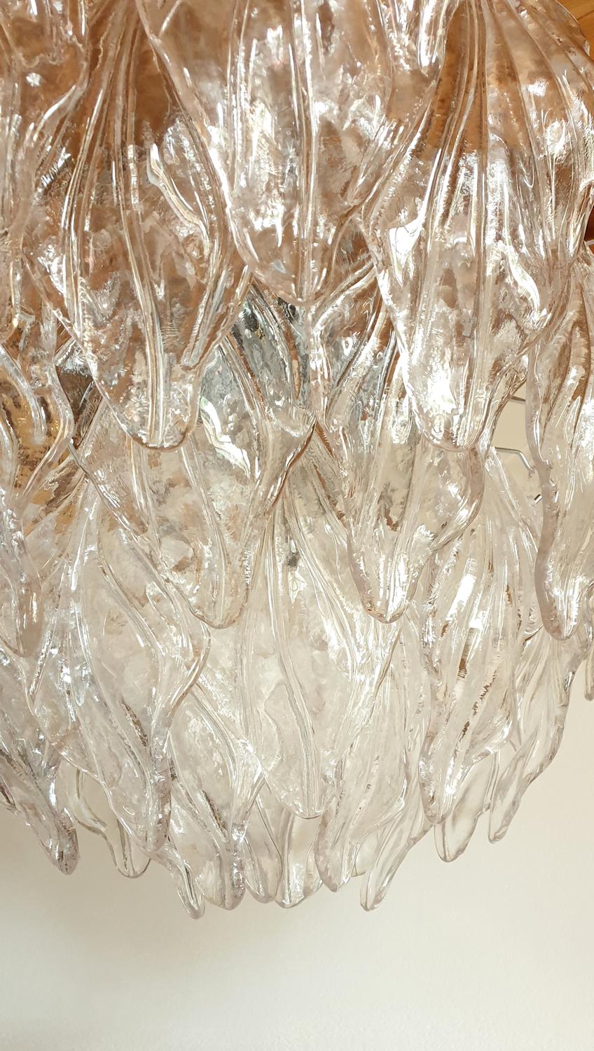 Large Clear Murano Glass Leaves Mid-Century Modern Chandelier, Barovier Style 4
