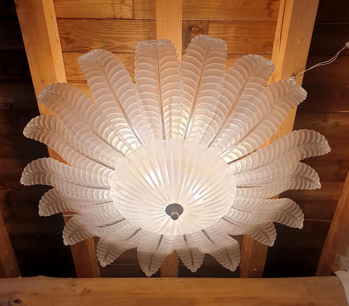 Large Clear Murano Glass Mid-Century Modern Flush Mount, Barovier Italy, 1970s 1
